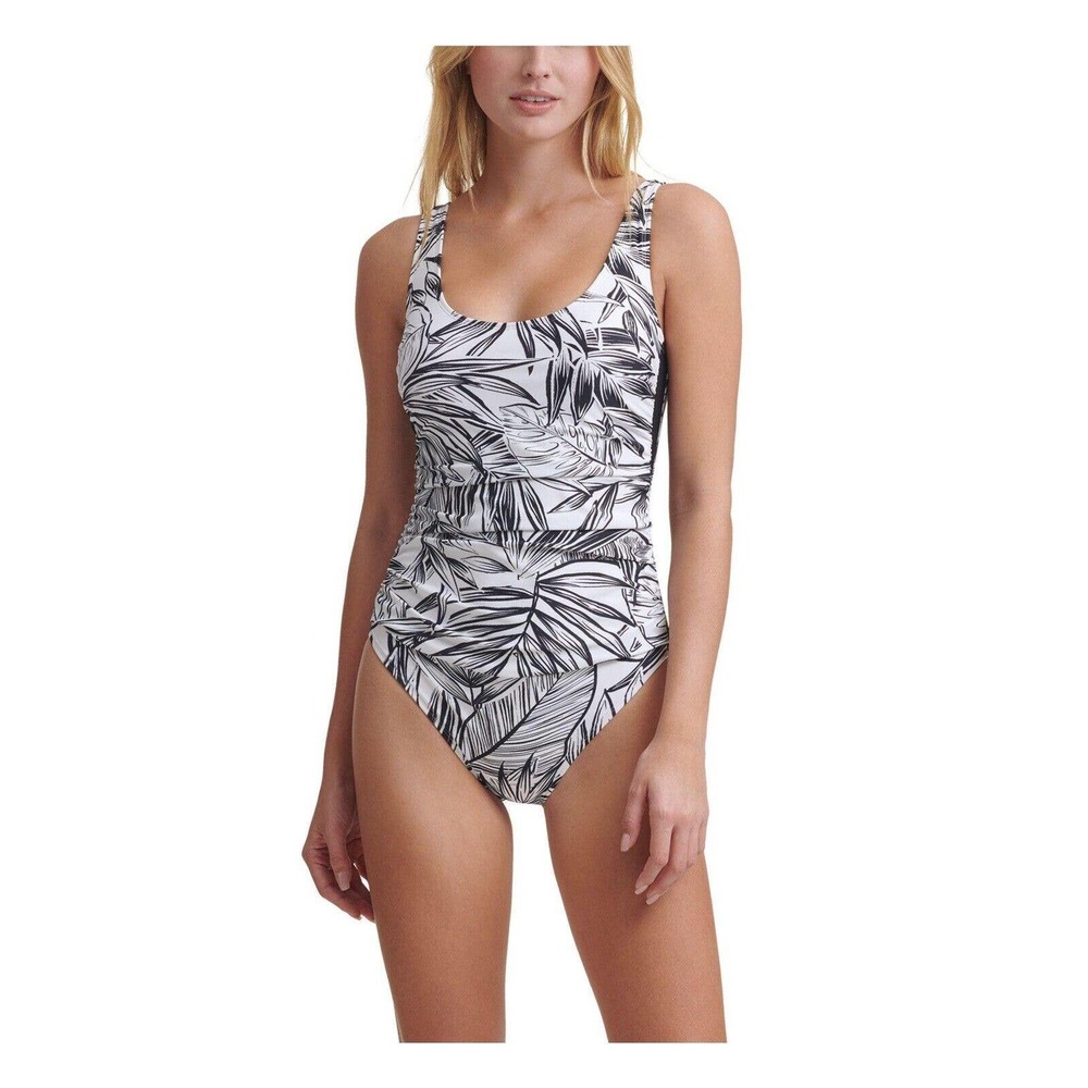 NWT DKNY Womens‎ Black Printed Lined One Piece Swimsuit Size 6 Removable Pads